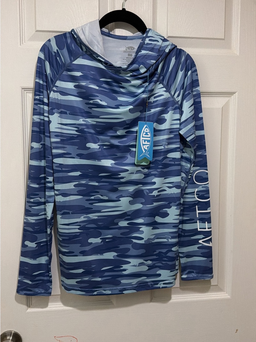 ' Blue Camo Hooded Swim Shirt